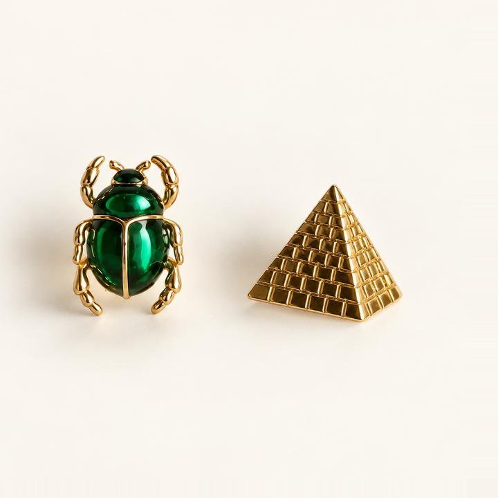 PENDIENTES ASIMÉTRICOS SCARABÉE ET PYRAMIDE