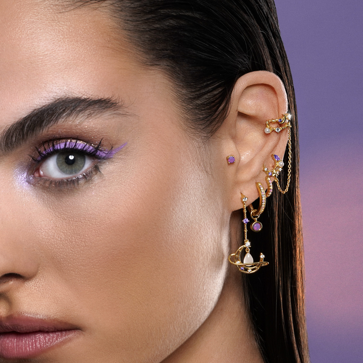 PENDIENTE PIERCING ORO AMARILLO GEMA AMATISTA LUZ