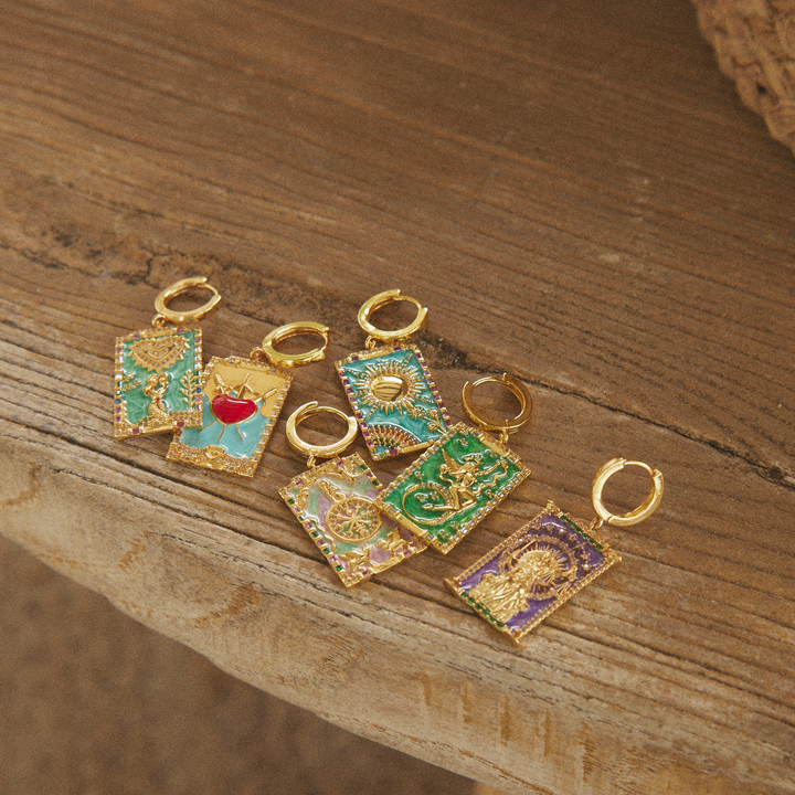 PENDIENTE PIERCING ARO CARTAS TAROT RUEDA DE LA FORTUNA