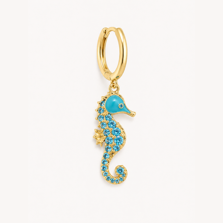 PENDIENTE PIERCING ARO MOSAÏQUE AQUA SEAHORSE