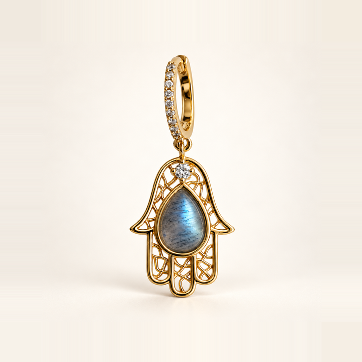 PENDIENTE PIERCING ARO GREY MOONSTONE KHAMSA