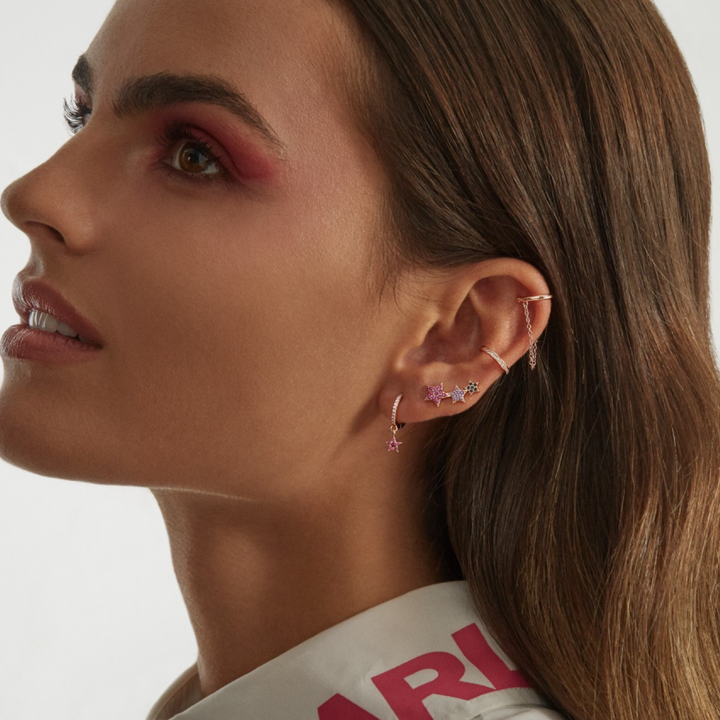 PENDIENTE PIERCING ARO ORO ROSA SHOOTING STAR