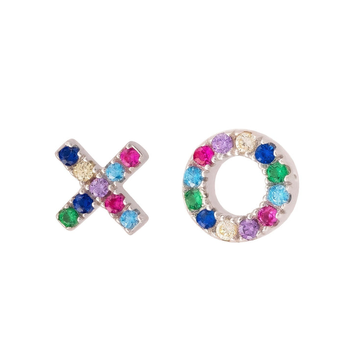 PENDIENTES ASIMÉTRICOS PLATA MULTICOLOR XOXO