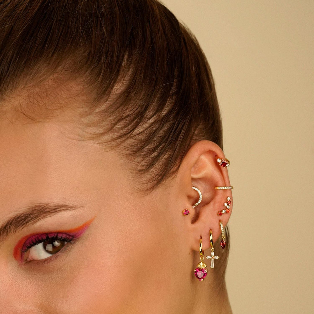 PENDIENTE PIERCING ARO ORO AMARILLO ROJO SCARLETT