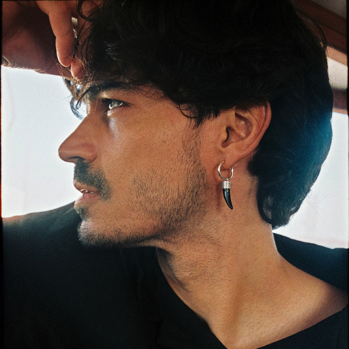 BLACK TUSK HOOP PIERCING EARRING